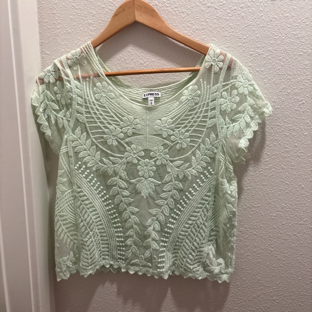 Express Light Green Floral Lace Blouse